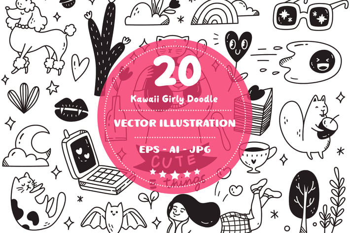 Kawaii Girly Doodles Vector