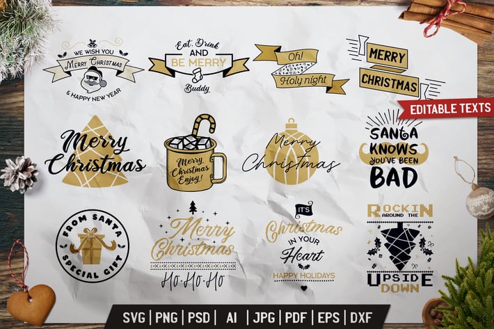 Christmas Prints Design Bundle. Vector Xmas TShirt