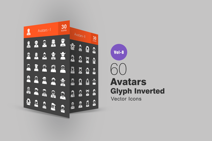 60 Avatars Glyph Inverted Icons