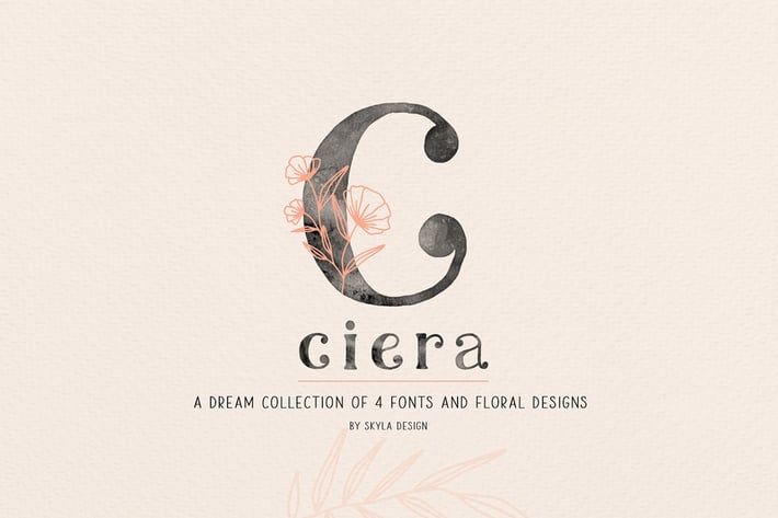 Ciera watercolor svg font, florals & logos