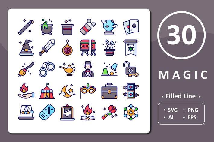 30 Magic Icons - Filled Line