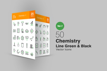 50 Chemistry Line Green & Black Icons