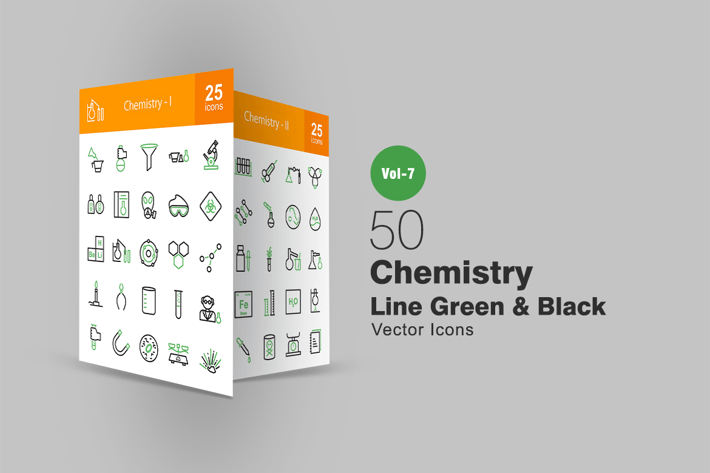 50 Chemistry Line Green & Black Icons