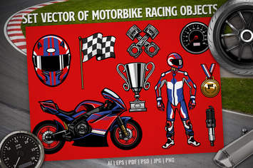 set vector of motorbike racing objects