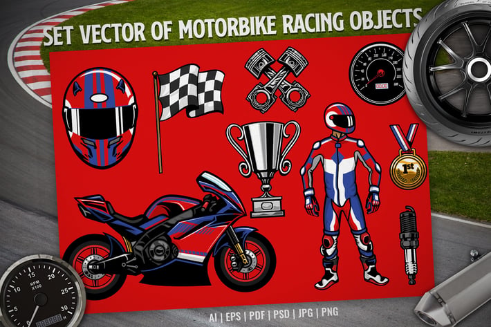 set vector of motorbike racing objects