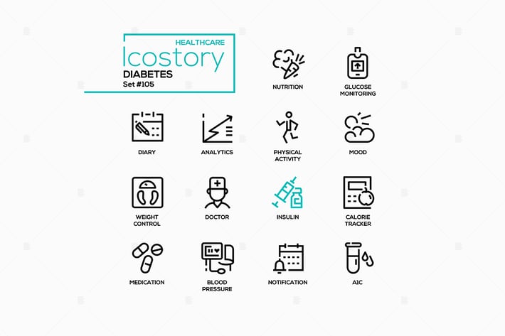 Diabetes - Modern Line Design Style Icons Set