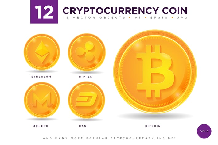 12 Crypto Currency Coin Vector Illustration Set 3