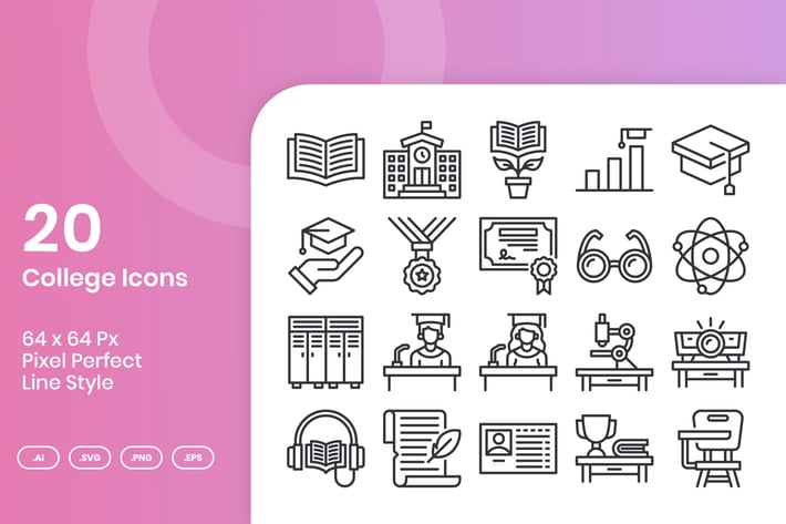 20 College Icons Set - Line