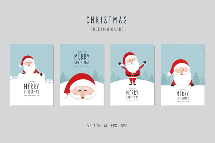 Christmas Santa Claus Greeting Vector Card Set