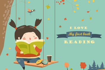 Cute girl swinging and reading a book 