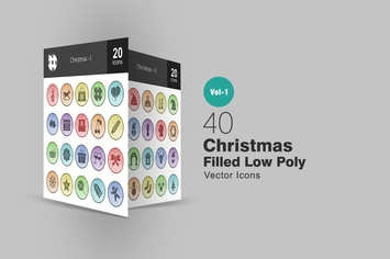 40 Christmas Filled Low Poly Icons