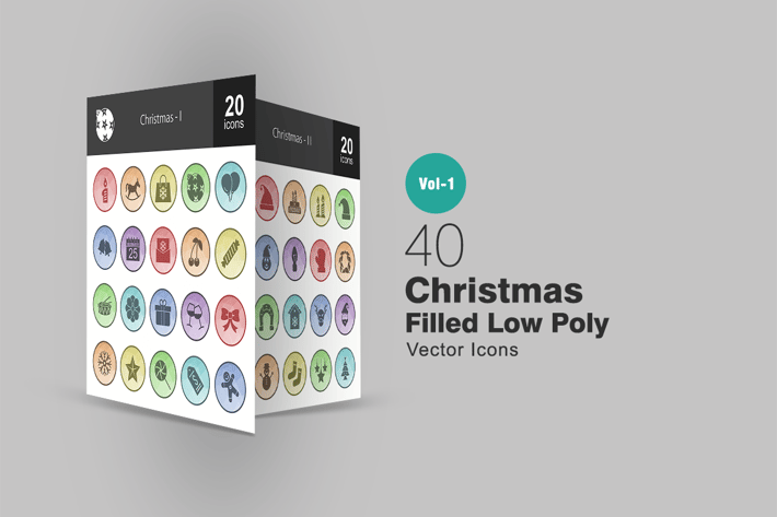 40 Christmas Filled Low Poly Icons