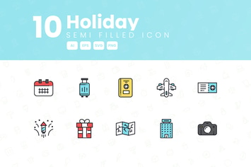 10 Holiday Semi Filled Icon Collection