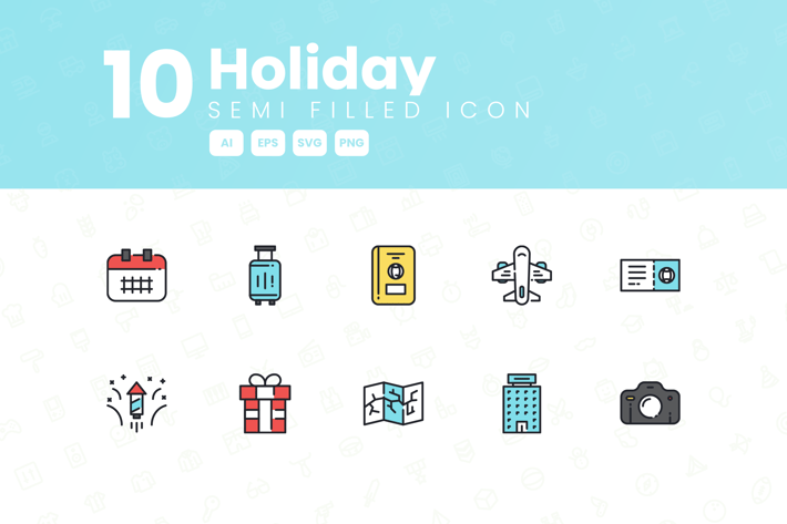 10 Holiday Semi Filled Icon Collection