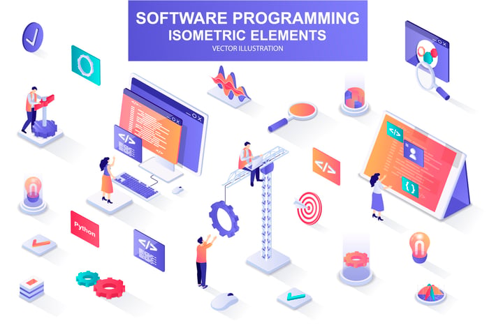 Software Programming Isometric Design Elements