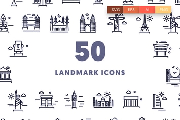 50 Landmark Outline Icons