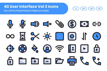 40 User Interface Vol 3 Icons Set - Filled Line
