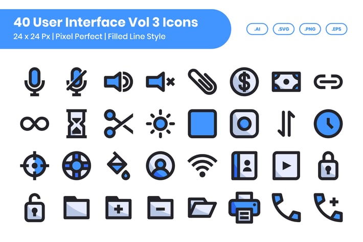 40 User Interface Vol 3 Icons Set - Filled Line