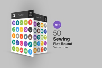 50 Sewing Flat Round Icons