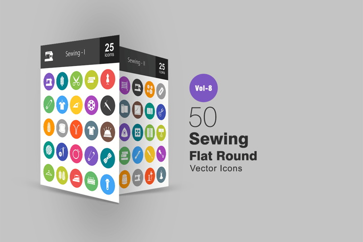 50 Sewing Flat Round Icons