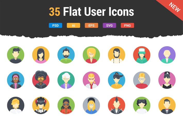 35 Flat User Icons