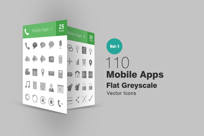 110 Mobile Apps Greyscale Icons