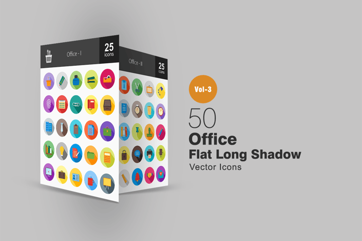 50 Office Flat Shadowed Icons
