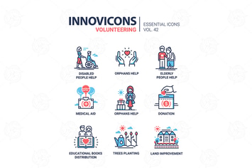 Volunteering - modern vector line design icons set