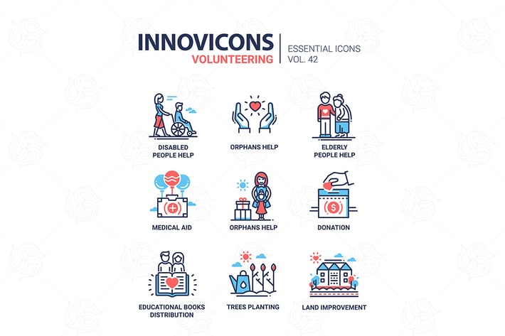 Volunteering - modern vector line design icons set