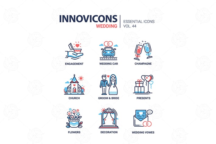 Wedding - modern vector line design icons set