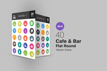 40 Cafe & Bar Flat Round Icons