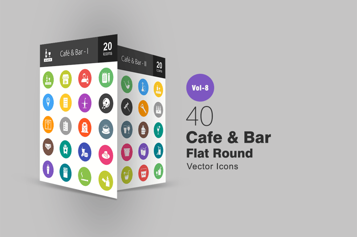 40 Cafe & Bar Flat Round Icons
