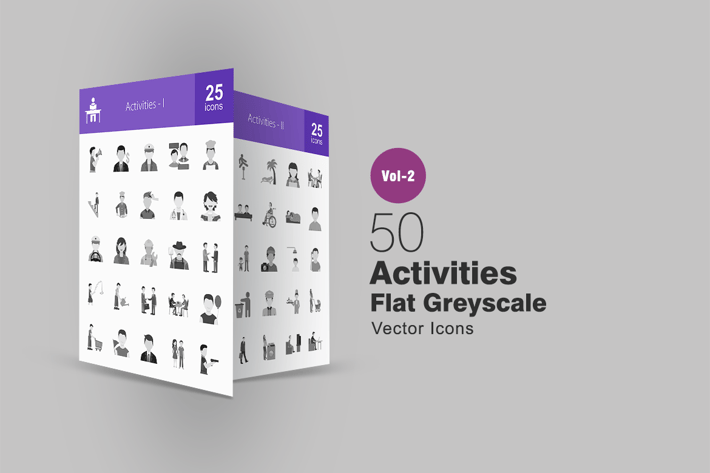 50 Activities Greyscale Icons