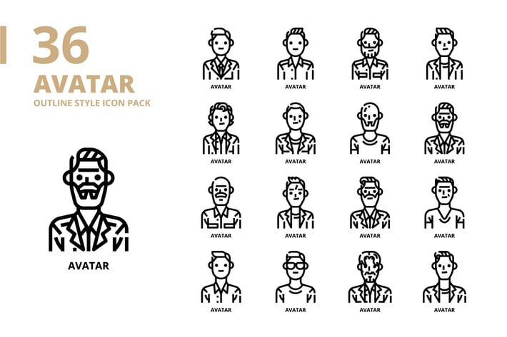 Man Avatar Outline Style Icon Set