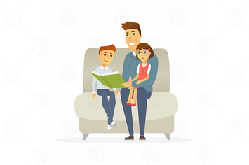 Father reads a fairytale - vector illustration