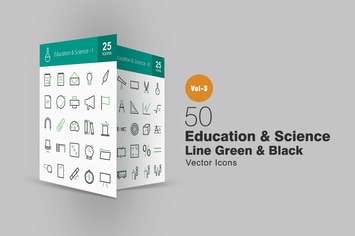 50 Education & Science Line Green & Black Icons