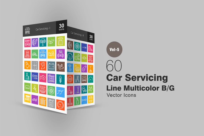 60 Car Servicing Line Multicolor Icons