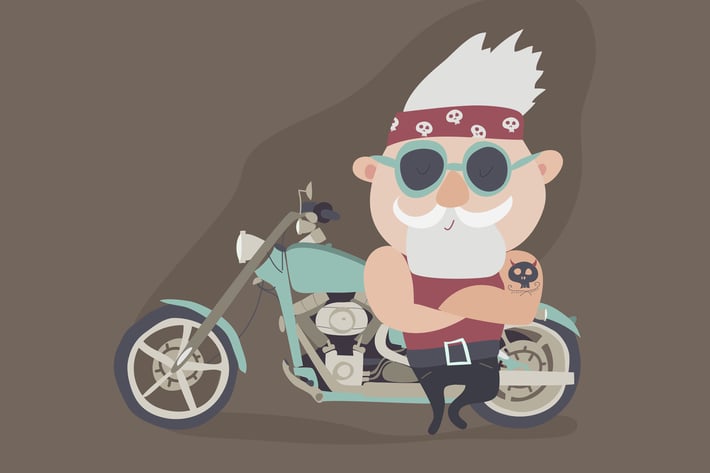 My grandfather forever young biker. Vector 