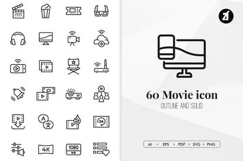 60 Movie and entertainment minimal icon pack