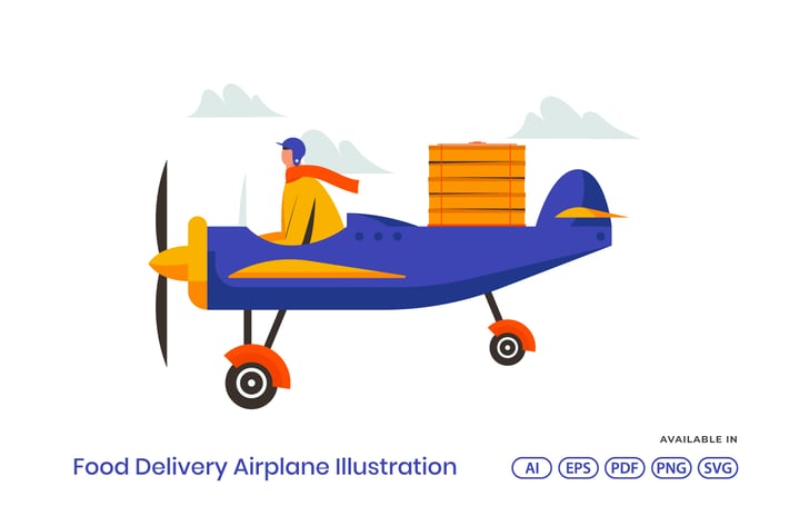 Food Delivery Airplane Illustration