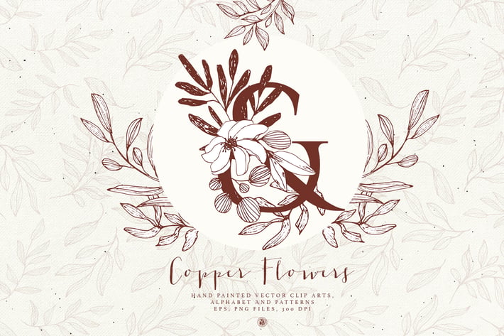 Copper Flowers and Alphabet