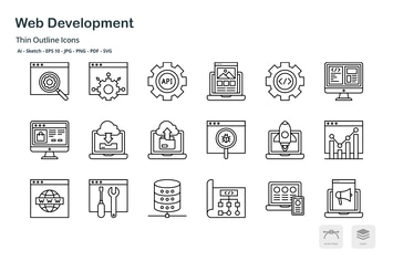Web development thin outline icons