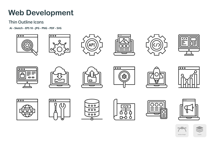 Web development thin outline icons