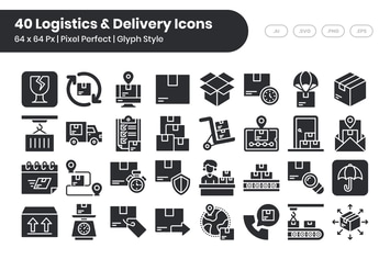 40 Logistics & Delivery Icons Set - Glyph