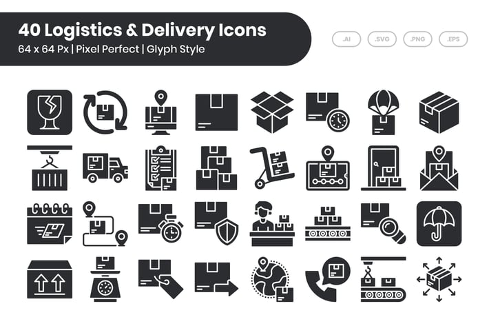 40 Logistics & Delivery Icons Set - Glyph