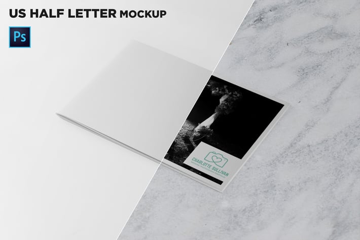 US Half Letter Cover Brochure Mockup 45 Degree