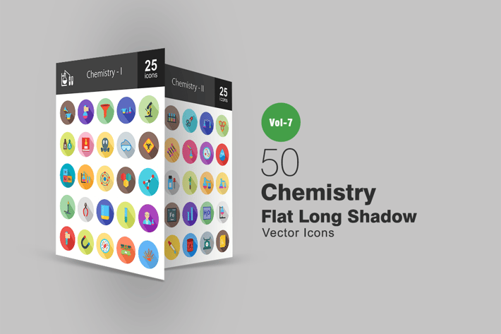 50 Chemistry Flat Shadowed Icons