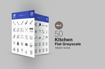 50 Kitchen Greyscale Icons
