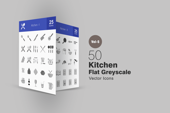 50 Kitchen Greyscale Icons