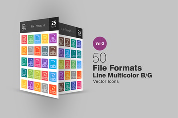 50 File Formats Line Multicolor Icons
